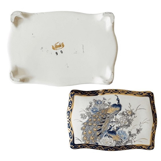 Image 1 of Vintage Fapodel peacock porcelain bonbonnière jewelry box 1970s