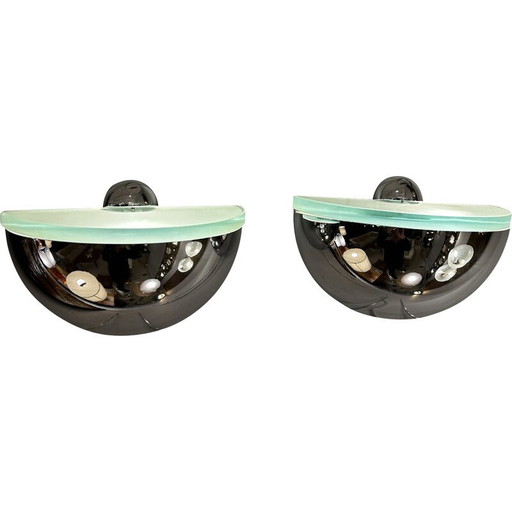 Pair of vintage glass and chrome metal wall lamp for Fontana Arte, 1970