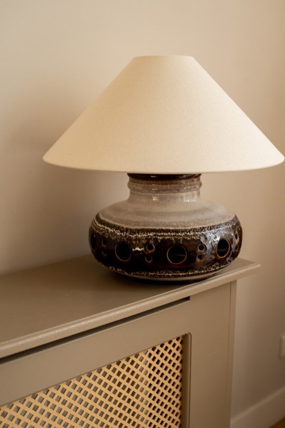 Image 1 of Retro brown table lamp with beige shade