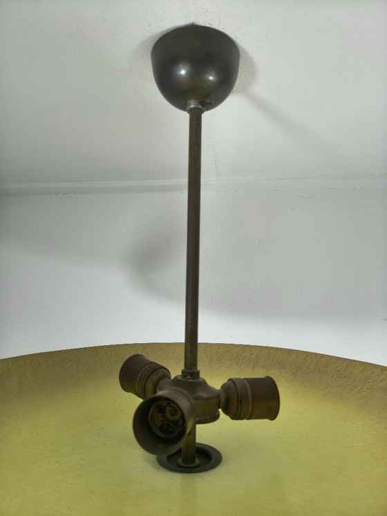 Image 1 of Lámpara colgante Art Déco Ø56 cm - Cristal opalino y latón - ca. 1935