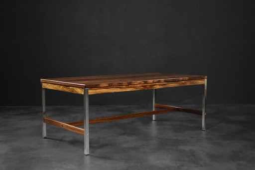 Large Vintage Mid-Century Modern Swedish Rosewood & Aluminum Coffee Table from HMB Möbler Rörvik, 1960s