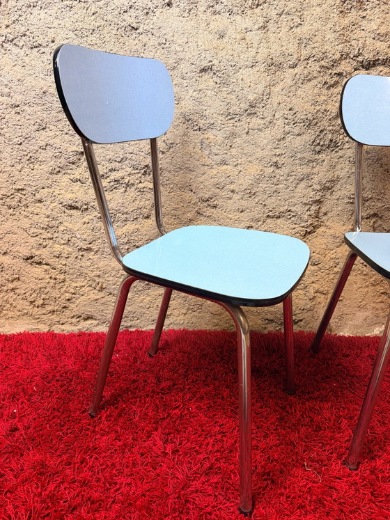 Pair of blue Formica chairs - Vintage 70s, Dining chairs, Metal, Chrome, Black (photo 14 of 15)