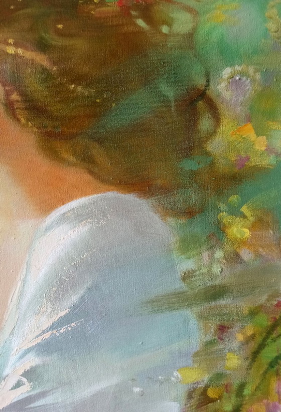 Original Oil Painting Abstract Figurative Girl Meadow Dandelions – Paintings & Drawings, Canvas (photo 8 of 12)