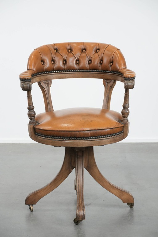 Sedia da ufficio Chesterfield in pelle in stile inglese con ruote