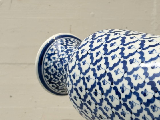 Image 1 of Blue and white porcelain vase with floral lattice decoration, 1970s