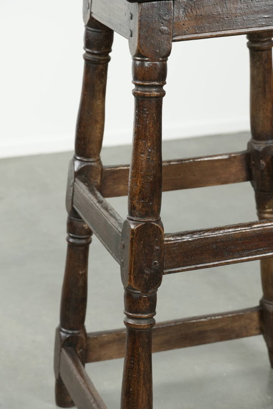 Image 1 of Unique tall antique English oak stool/joint stool from the 18th century