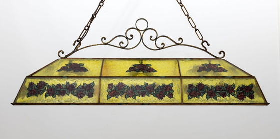 Image 1 of Rustikaler, handbemalter Kronleuchter aus Schmiedeeisen und Glas, 1960er Jahre