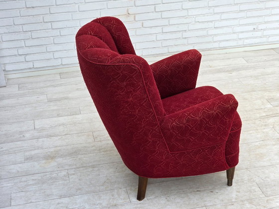 Image 1 of Anni '60, poltrona danese, tessuto originale rosso per mobili.