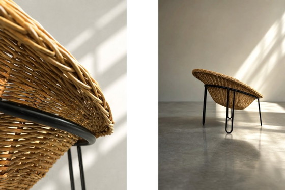 Sedia sferica vintage in rattan, stile moderno boho di metà secolo, italiana, anni '50. – Poltrone, Metal (photo 5 of 20)