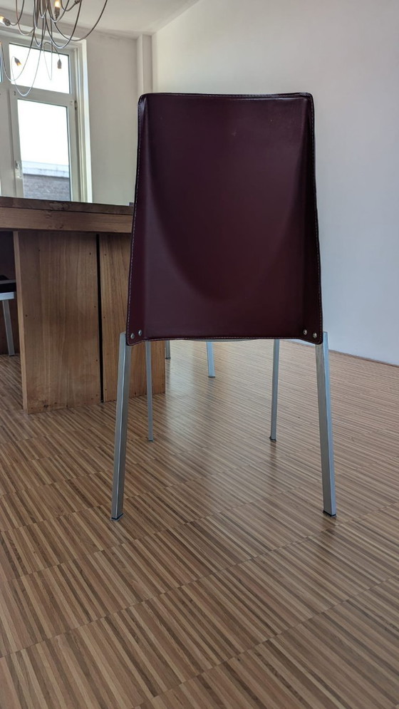 Image 1 of 6 Italiaanse design eetkamerstoelen Leer & RVS