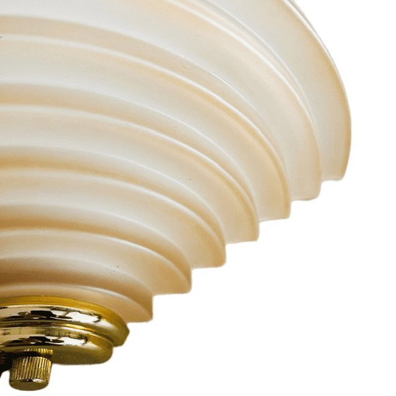 Lampada da parete vintage Happy Light con gradini, in vetro rosa salmone e ottone, stile Art Déco anni '80 (photo 5 of 7)