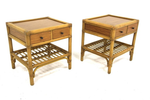 Set de 2 tables de chevet en rotin, Dux, Suède, 1960
