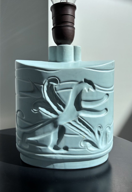 Rara Lampada da tavolo Art Déco danese in ceramica di LYFA – Rilievo Airone Celadon Opaco & Attacco (photo 8 of 15)