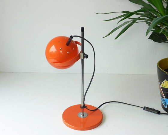 Image 1 of Space Age Table Lamp 60s 70s Eyeball Lamp Orange Vintage Retro