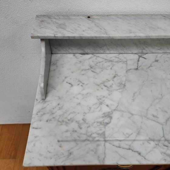 Image 1 of Vintage Antiek dressoir commode ladekast badkamermeubel met marmer blad