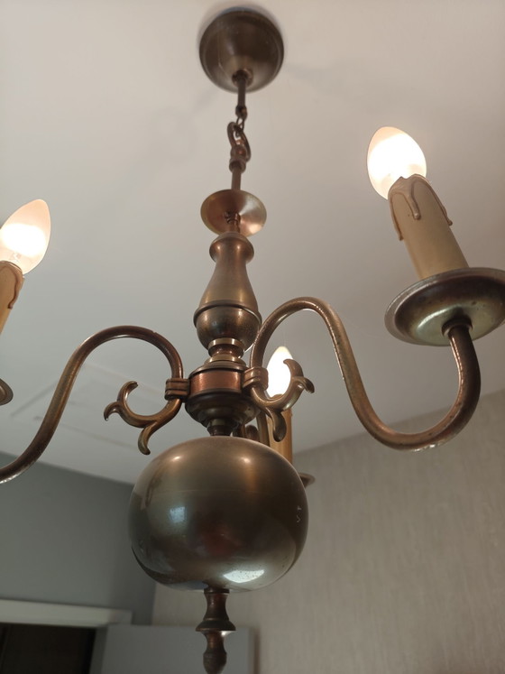 Vintage 3-arm Chandelier – Plastic, Brass (photo 7 of 8)
