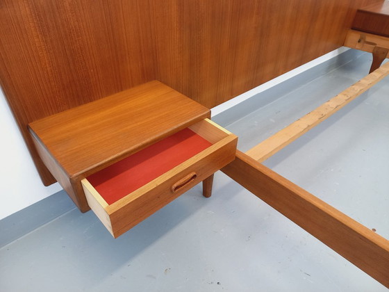 Image 1 of Vintage Scandinavian teak double bed from the 1960s with integrated bedside tables
