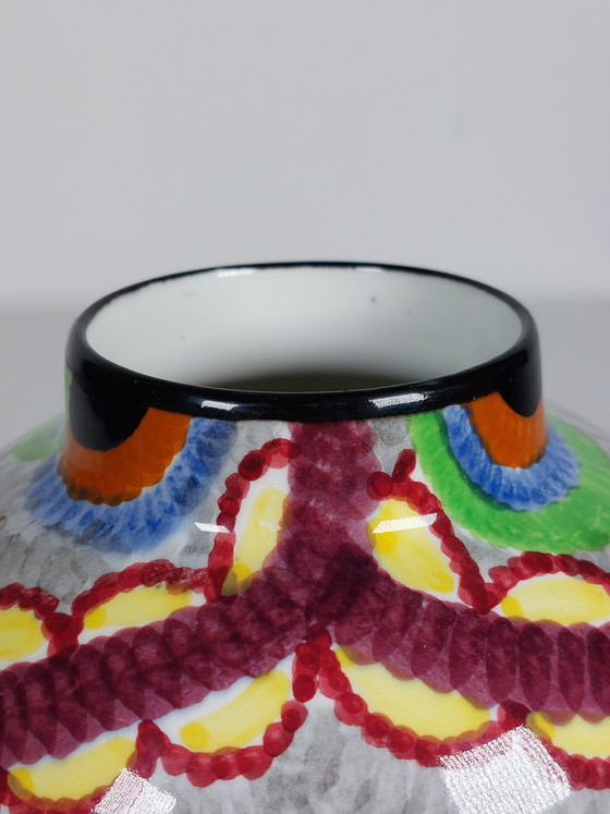 Image 1 of Hand-painted Art Deco Schramberg Eva Stricker Zeisel vase tapestry