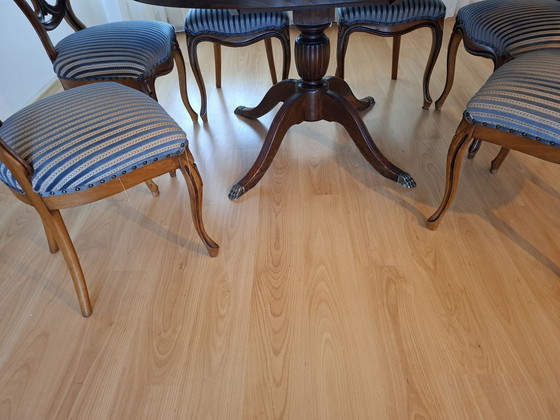 Biedermeier Oval Dining Set for 4/6 people with 6 Chairs, Velvet, Wood, Brown (photo 3 of 8)