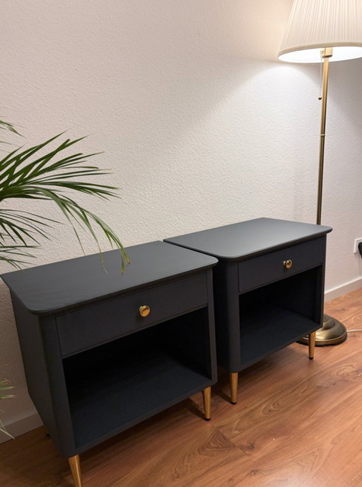 2 élégantes tables de chevet en bois massif - gris anthracite