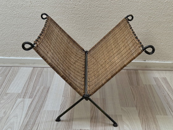 Image 1 of Vintage Rattan and Metal Magazine Rack