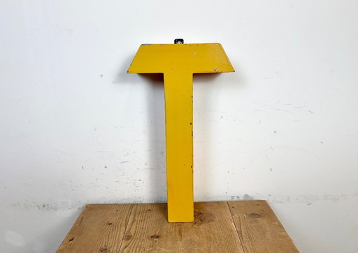 Large Vintage Yellow Iron Facade Letter T, 1960s