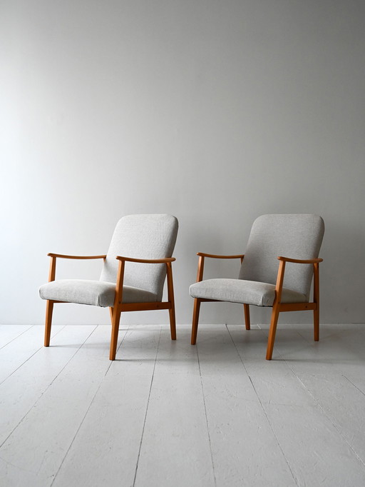 Paar Scandinavische eiken fauteuils Mid Century