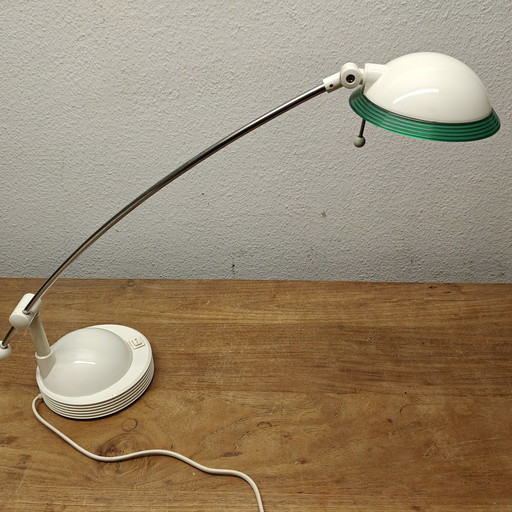 Postmodern desk lamp by Massive – white with green rim – 1990s