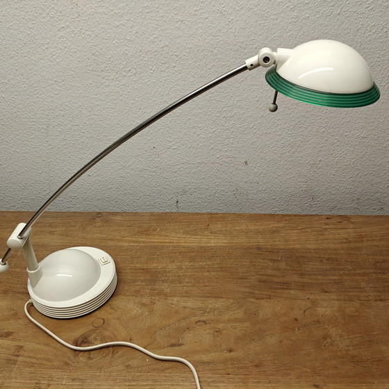 Image 1 of Postmodern desk lamp by Massive – white with green rim – 1990s