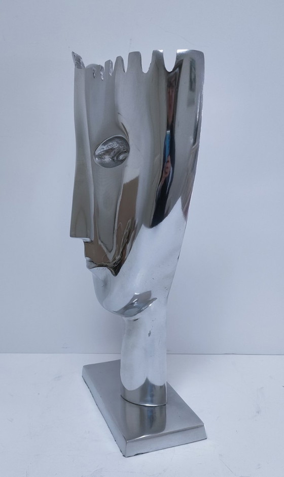 Image 1 of sculpture visage stylisé métal poli