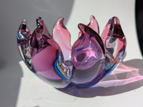 Image 1 of Grote asbak/zak tulp, paars en blauw, Murano Sommerso glas, Italië, 1970