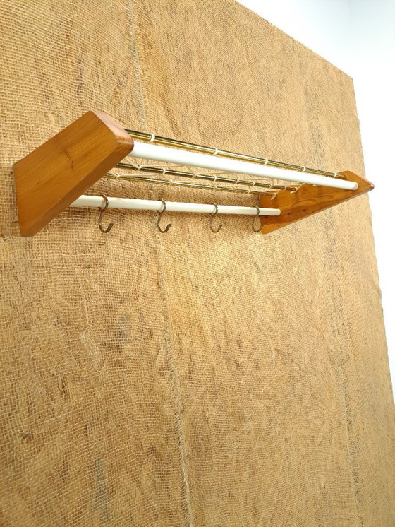 Image 1 of Coat rack from Sweden gold with wood, no. 11