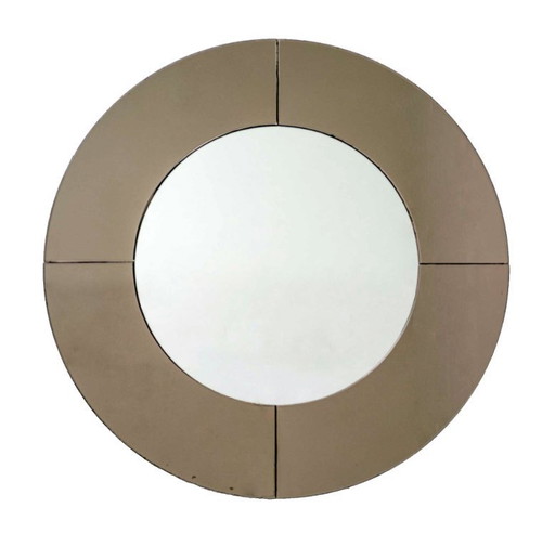 Mid-Century Modern Italian Smoked Round Large Mirror, 1970s
