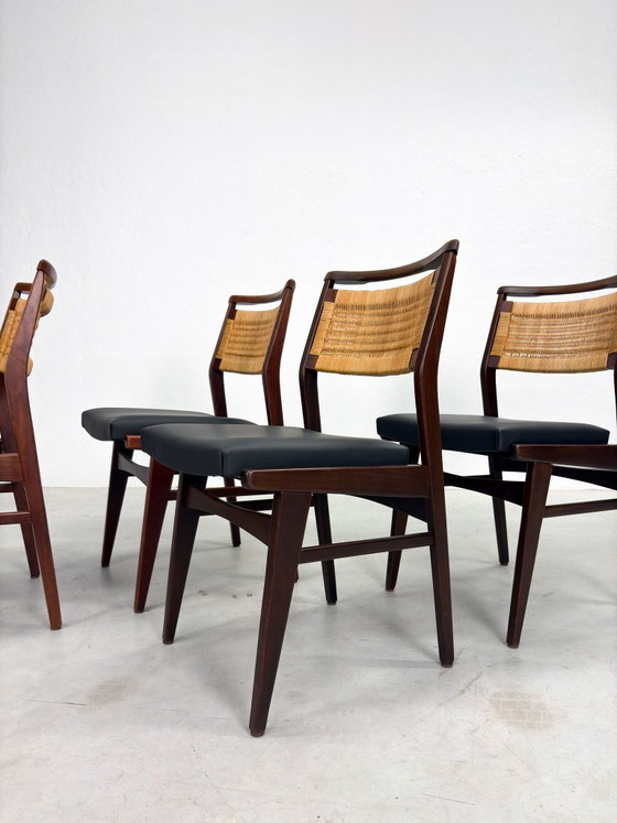 Image 1 of Mid-century Eetkamerstoelen met Rieten Rugleuning
