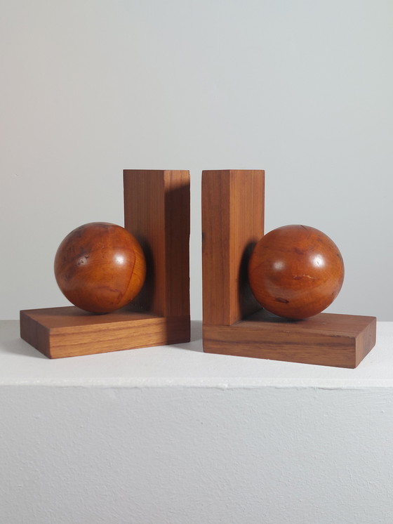 Image 1 of Wooden Art Deco bookends with ball decoration