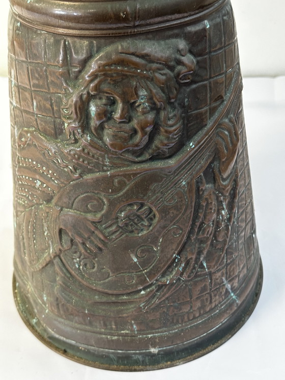 Image 1 of Antique carved copper charcoal and umbrella stand H 45 cm