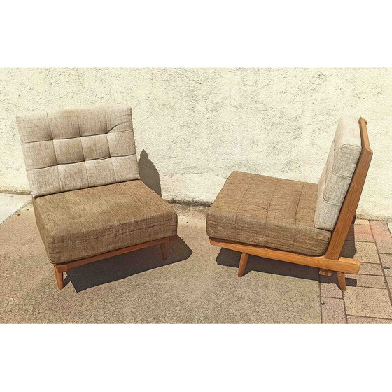 Image 1 of Pair of vintage solid teak armchairs with cushions, 1960