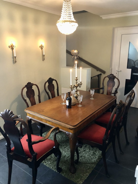 Sedie da pranzo Queen Anne antiche Tavolo Inghilterra anni '30, Legno, Rosso (foto 2 di 15)