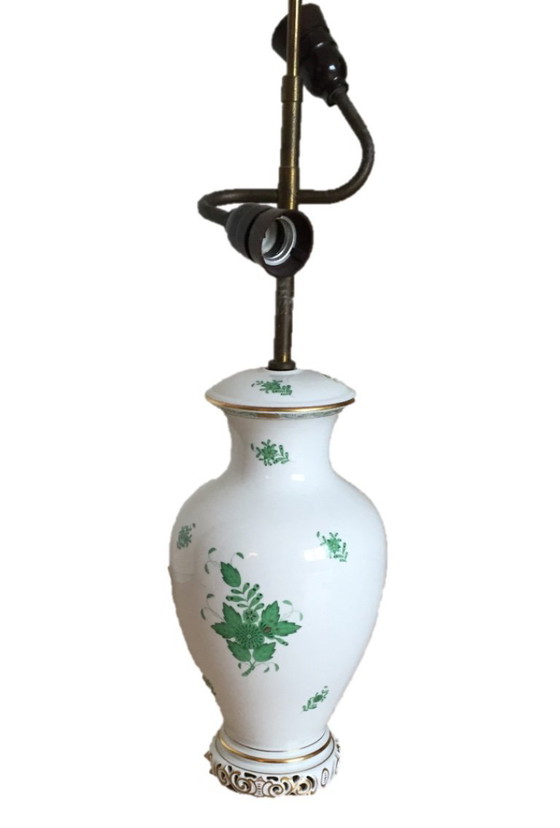 Image 1 of Herend Lampenfuß, groß - Chinesischer Blumenstrauß, Apponyi Grün