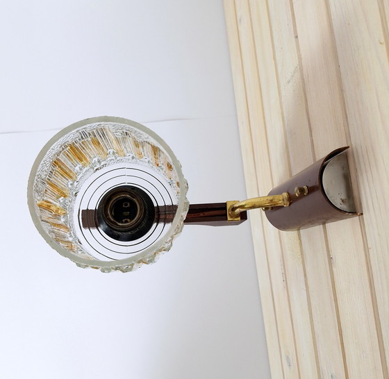 Image 1 of Vintage Wall Wood Lamp, Wood with Glass Shade