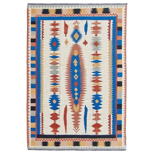 Alfombra Kilim turca vintage | Lana tejida a mano | Diseño anatolio | 252 × 353 cm (99 × 139 pulgadas)