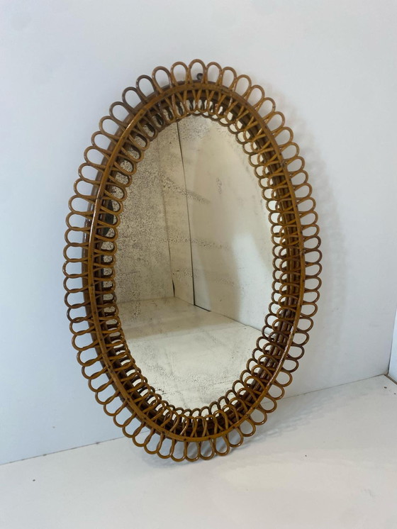 Image 1 of 1x Mid Century Modern Bamboo Wall Mirror, Attributed to Franco Albini, Italy 1960s