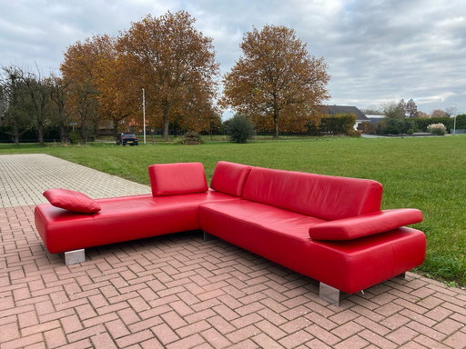 Canapé d'angle Montel en cuir véritable rouge