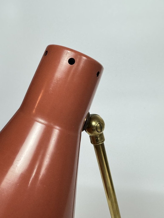 Image 1 of Elegant Mid-Century Brass & Orange Table Lamp by Giuseppe Ostuni for O-Luce, Italy, 1950s