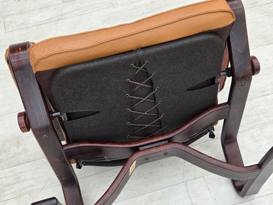 1970s, Norwegian design, adjustable armchair, leather, bentwood. (photo 2 of 25)