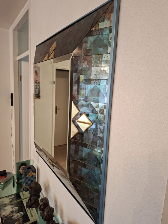 Miroir en verre, Bois, Bleu (photo 4 sur 6)