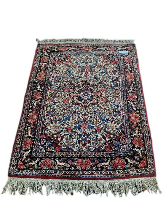 Tappeto Bijar/Bidjar annodato a mano, rosso e blu, con motivi di uccelli, 120x158 cm, Iran – Tappeti, Wool (photo 6 of 6)