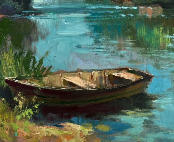 Image 1 of Original Oil Painting Summer Nature Landscape The rain is approaching the river