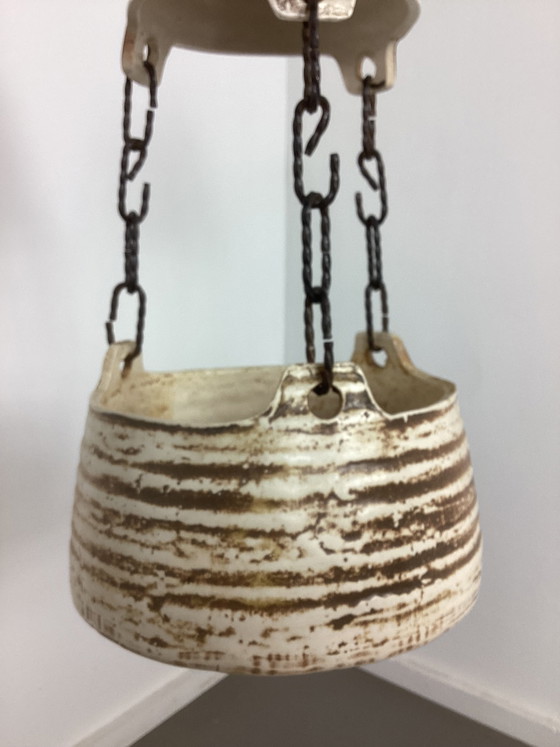 Image 1 of Lampada vintage in ceramica anni Settanta con vaso di fiori sottostante