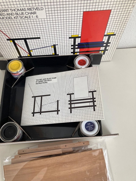 Image 1 of Rietveld Red and Blue Chair Model Kit Scale: 1:6.